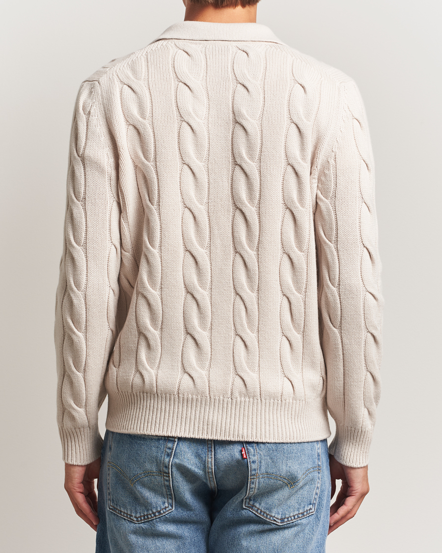 Heren | Truien | Gran Sasso | Wool/Cashmere Cable Full Zip Light Beige Melange