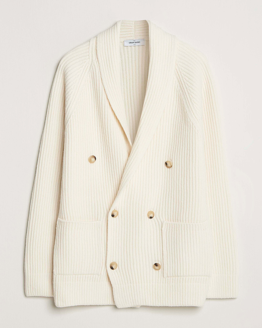 Heren | Truien | Gran Sasso | Shawl Collar Heavy Knitted Wool Cardigan Cream