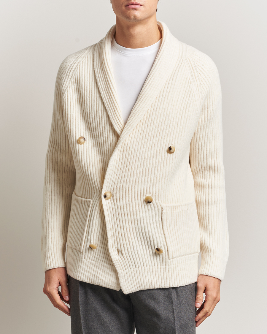 Heren | Truien | Gran Sasso | Shawl Collar Heavy Knitted Wool Cardigan Cream
