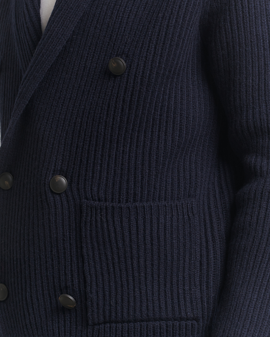 Heren | Truien | Gran Sasso | Shawl Collar Heavy Knitted Wool Cardigan Navy