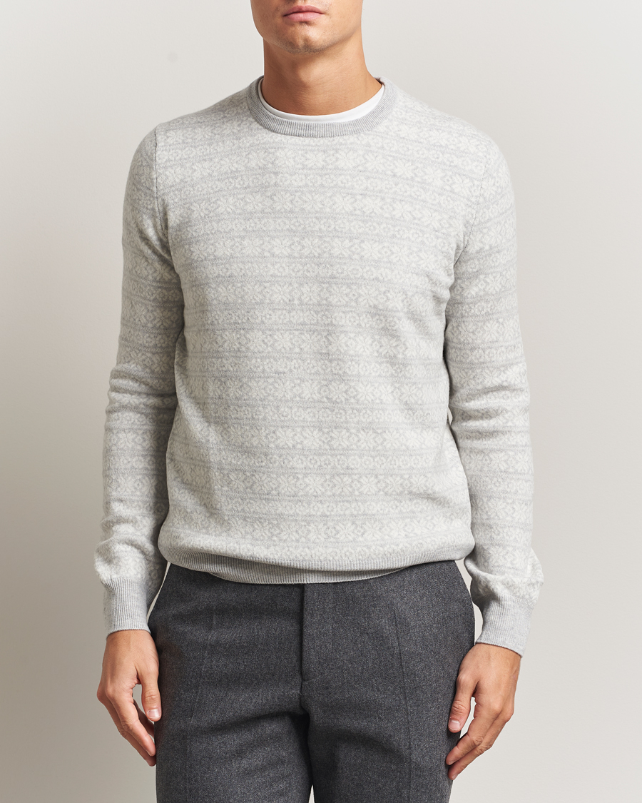 Heren | Truien | Gran Sasso | Wool/Cashmere Fairisle Sweater Light Grey Melange