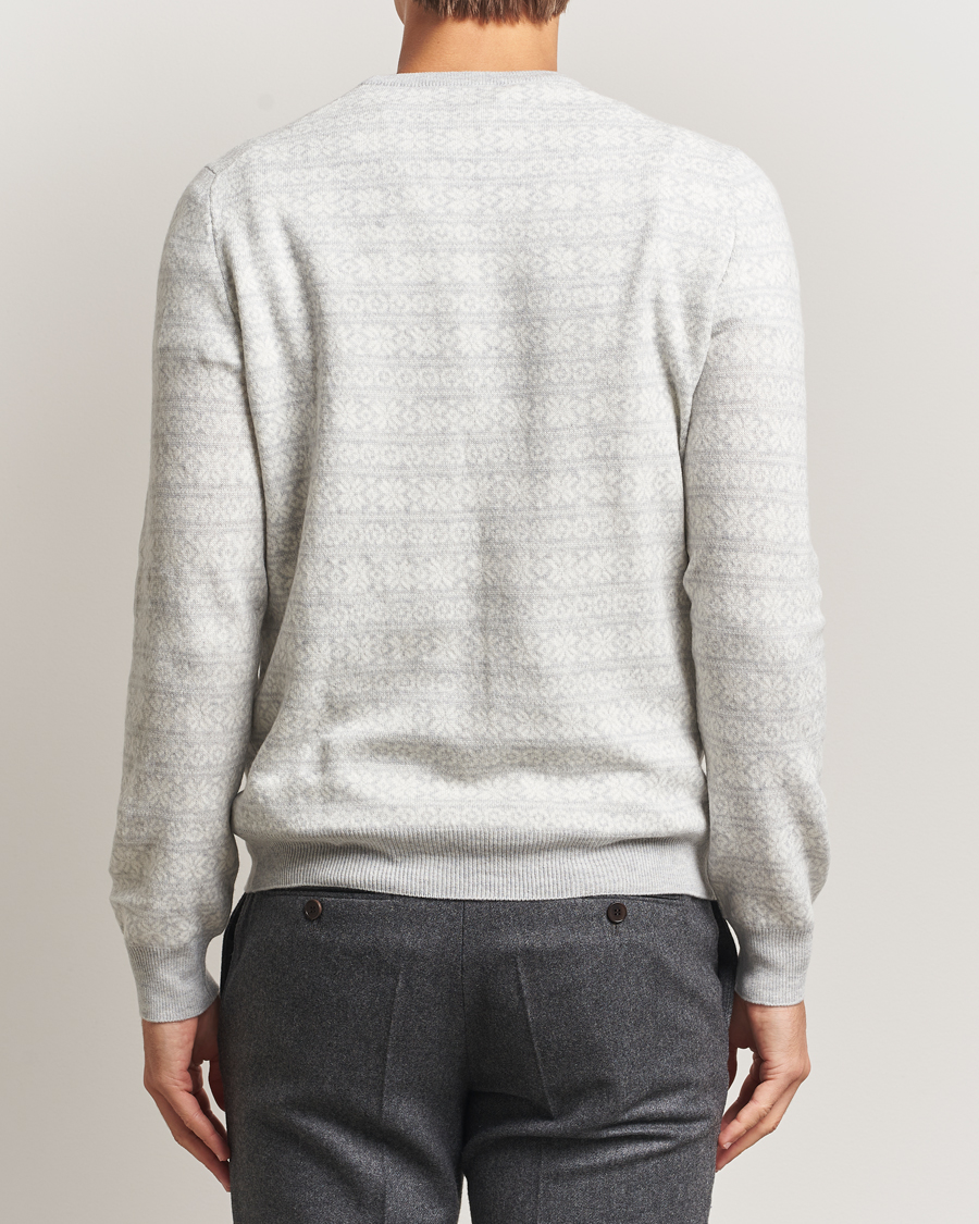 Heren | Truien | Gran Sasso | Wool/Cashmere Fairisle Sweater Light Grey Melange