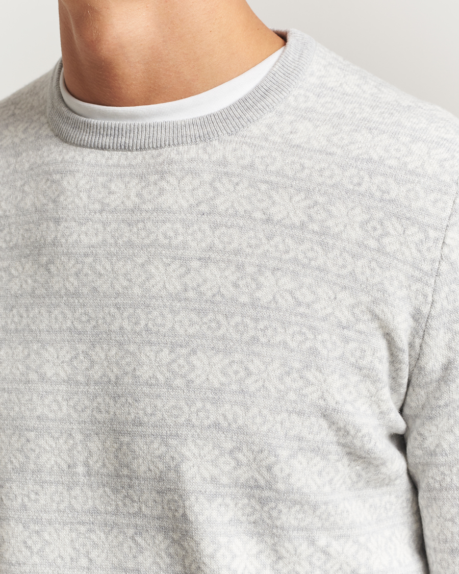 Heren | Truien | Gran Sasso | Wool/Cashmere Fairisle Sweater Light Grey Melange