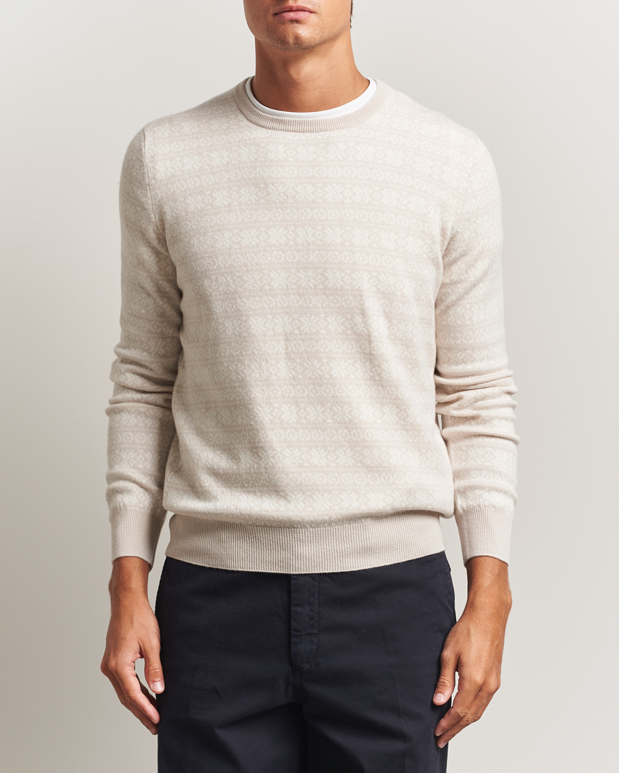 Heren | Truien | Gran Sasso | Wool/Cashmere Fairisle Sweater Beige Melange