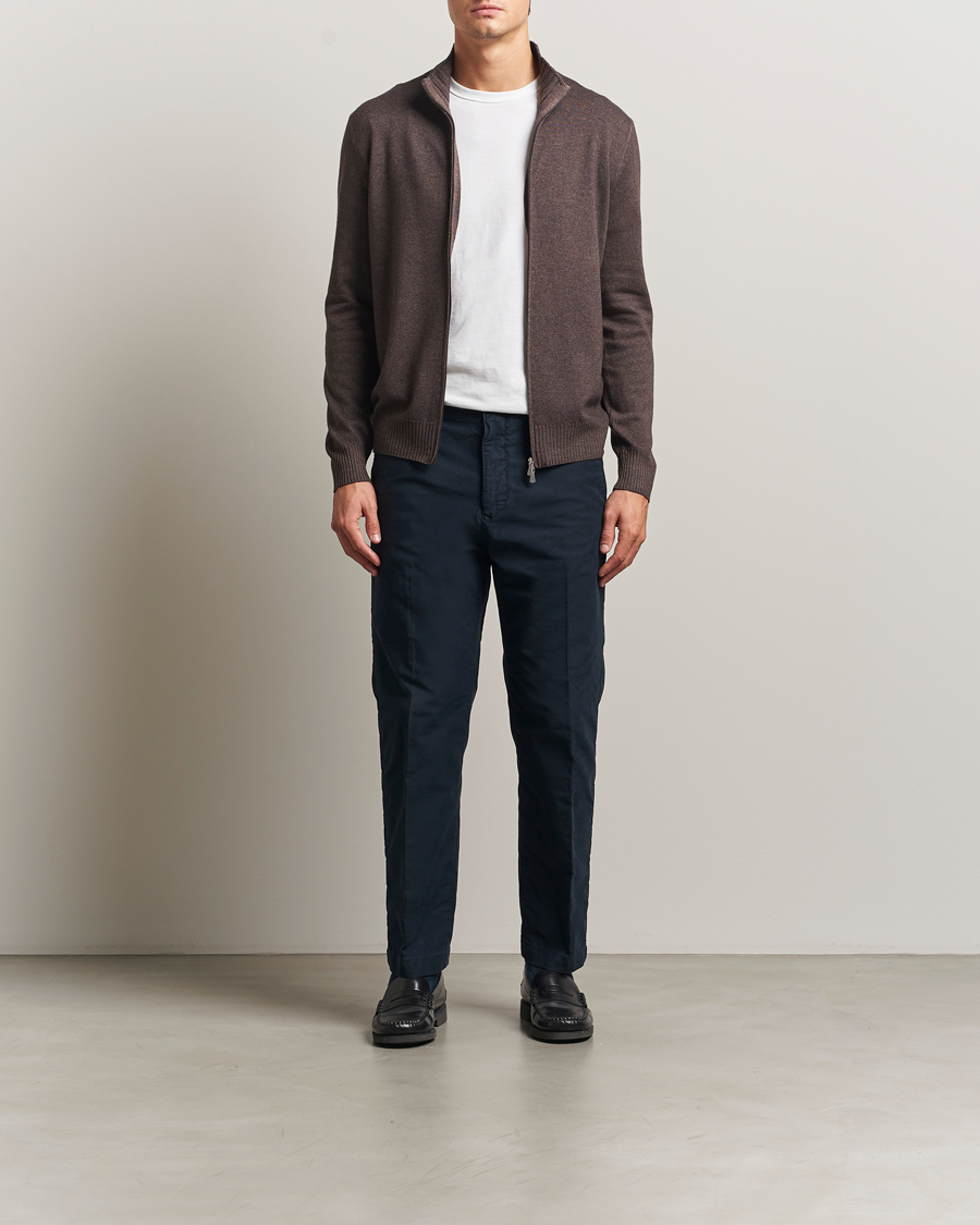 Heren | Truien | Gran Sasso | Wool/Cashmere Washed Full Zip Brown Melange