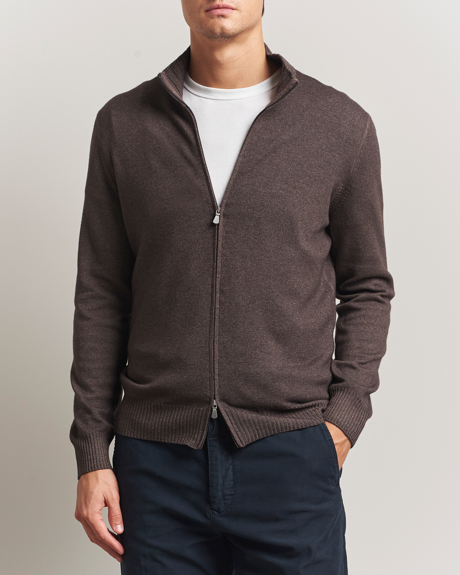Heren | Truien | Gran Sasso | Wool/Cashmere Washed Full Zip Brown Melange