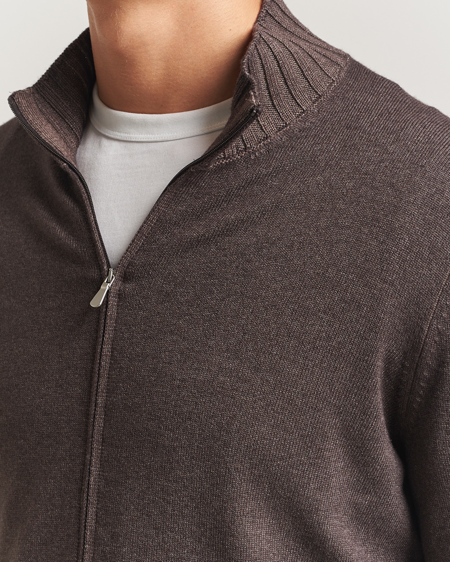 Heren | Truien | Gran Sasso | Wool/Cashmere Washed Full Zip Brown Melange