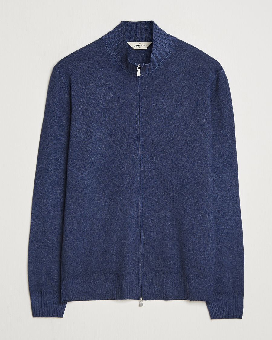 Heren | Truien | Gran Sasso | Wool/Cashmere Washed Full Zip Navy Melange