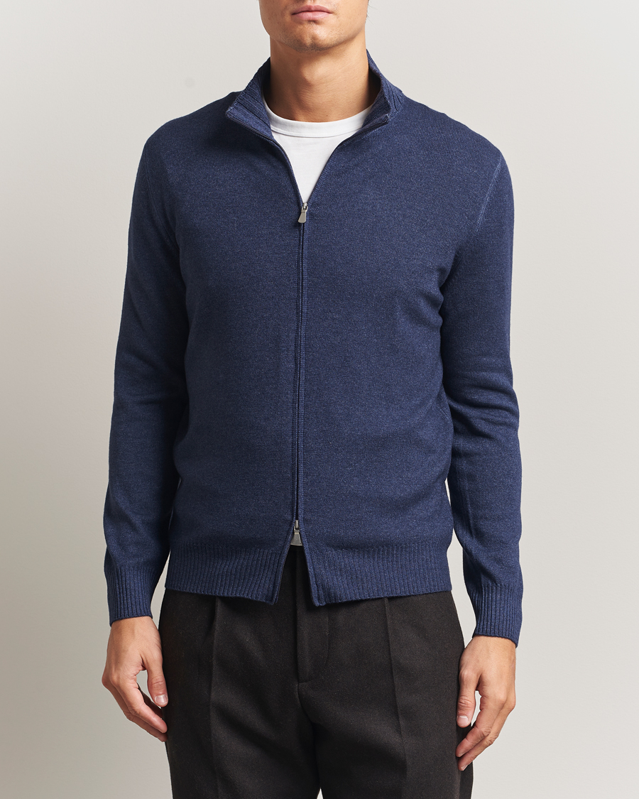 Heren | Truien | Gran Sasso | Wool/Cashmere Washed Full Zip Navy Melange
