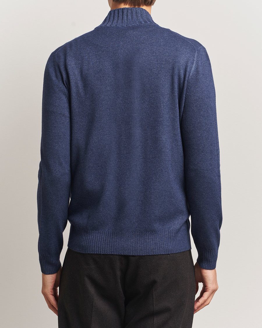 Heren | Truien | Gran Sasso | Wool/Cashmere Washed Full Zip Navy Melange