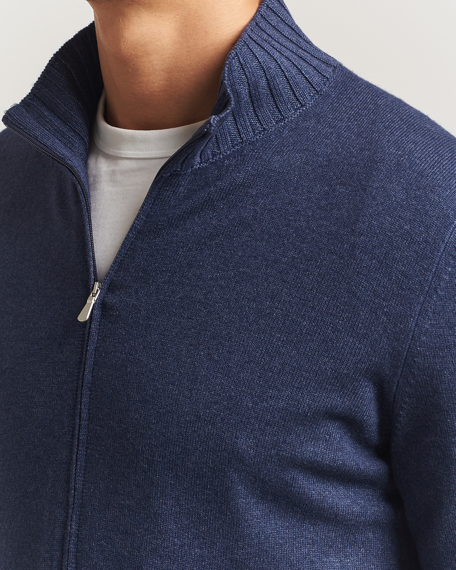 Heren | Truien | Gran Sasso | Wool/Cashmere Washed Full Zip Navy Melange