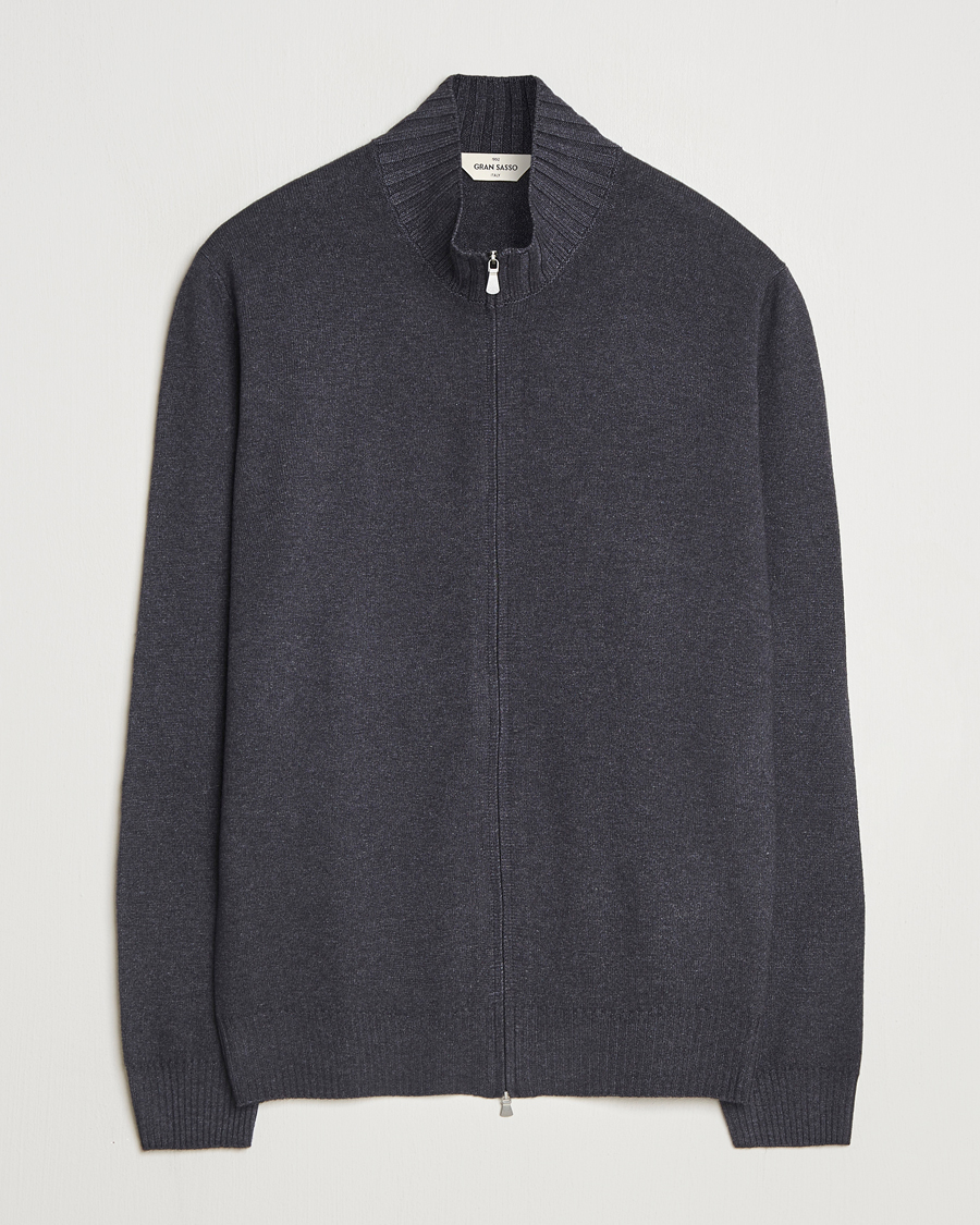 Heren | Truien | Gran Sasso | Wool/Cashmere Washed Full Zip Asphalt