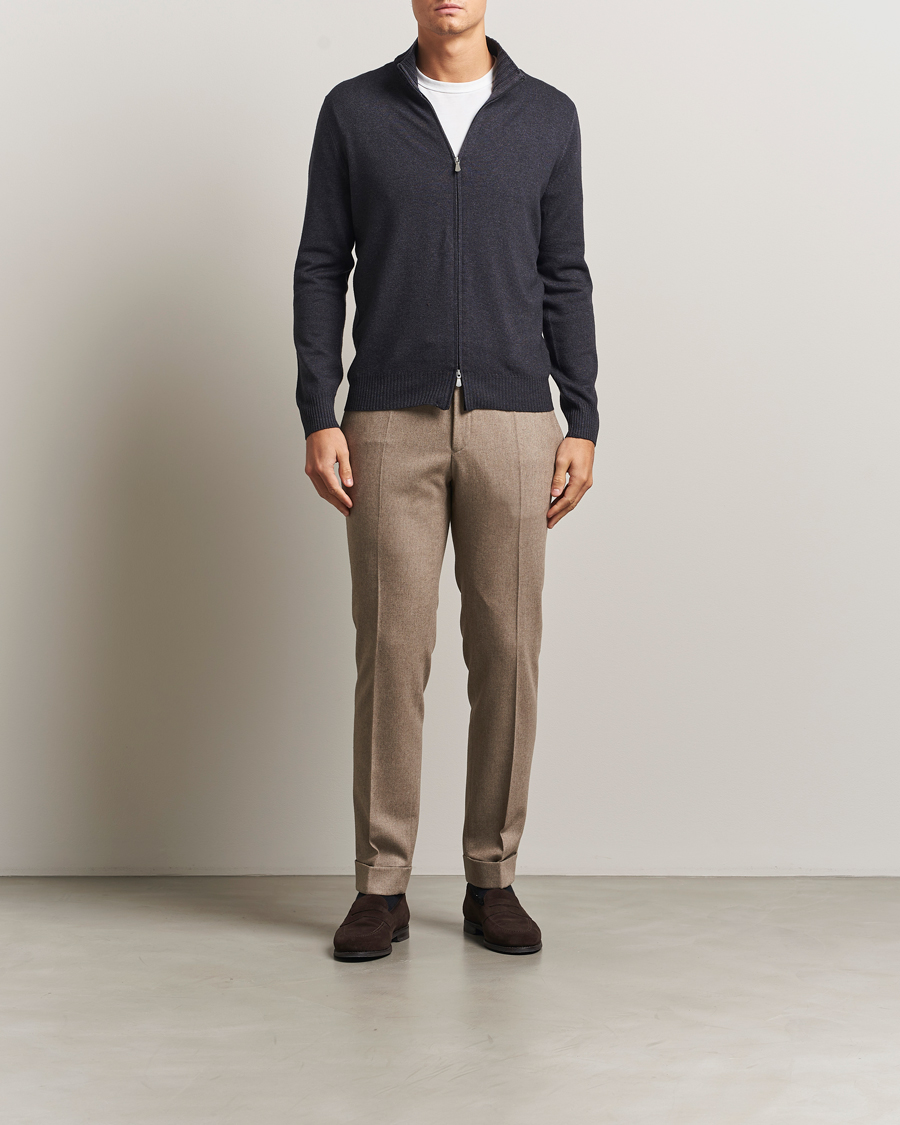 Heren | Truien | Gran Sasso | Wool/Cashmere Washed Full Zip Asphalt