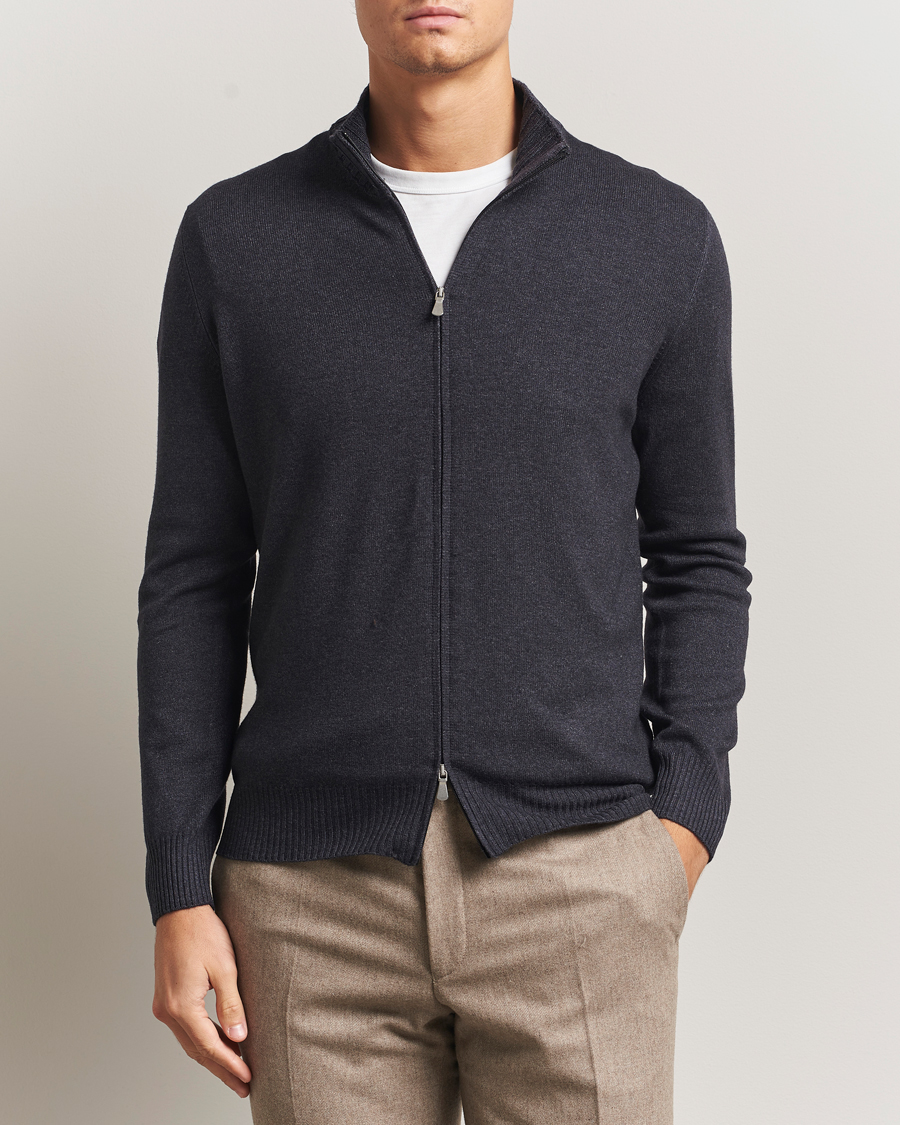 Heren | Truien | Gran Sasso | Wool/Cashmere Washed Full Zip Asphalt