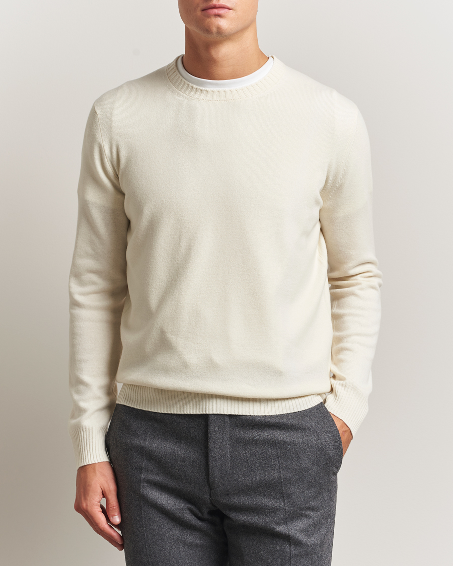 Heren | Truien | Gran Sasso | Wool/Cashmere Washed Crew Neck Cream Melange