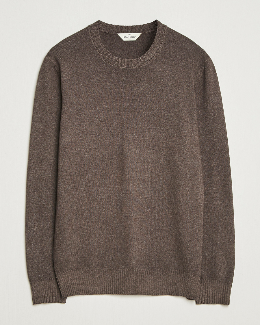 Heren | Truien | Gran Sasso | Wool/Cashmere Washed Crew Neck Brown Melange