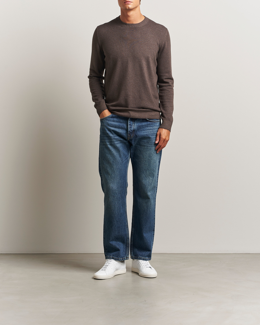 Heren | Truien | Gran Sasso | Wool/Cashmere Washed Crew Neck Brown Melange