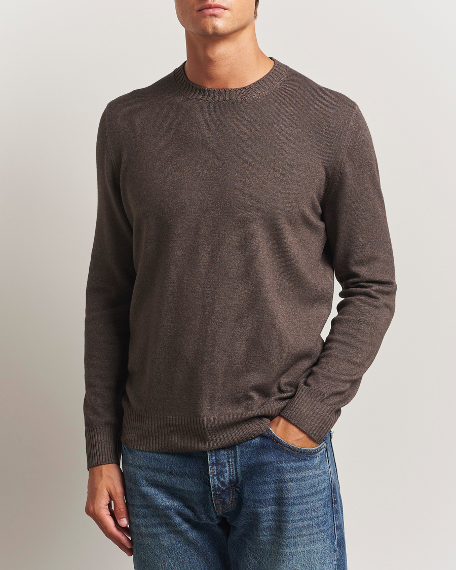 Heren | Truien | Gran Sasso | Wool/Cashmere Washed Crew Neck Brown Melange