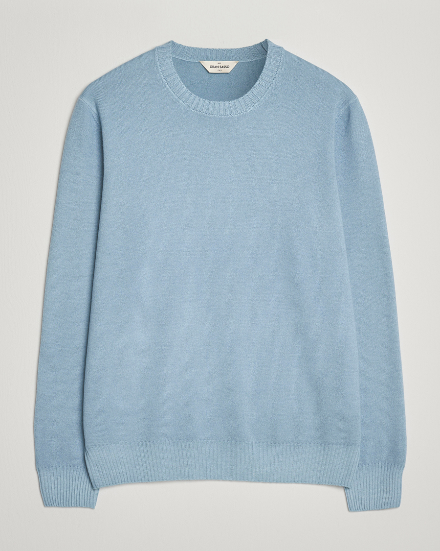 Heren | Truien | Gran Sasso | Wool/Cashmere Washed Crew Neck Blue Melange