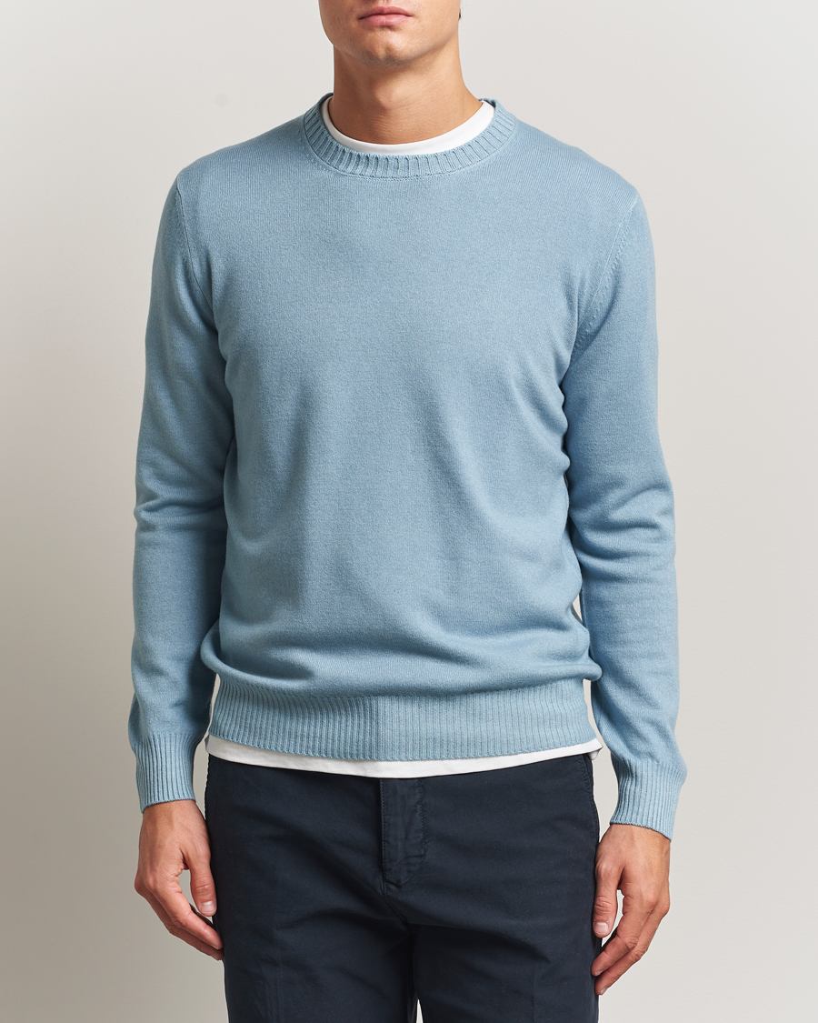 Heren | Truien | Gran Sasso | Wool/Cashmere Washed Crew Neck Blue Melange