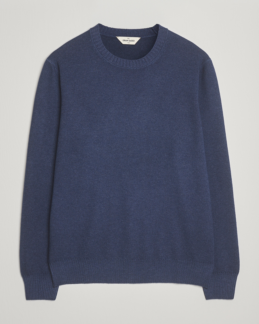 Heren | Truien | Gran Sasso | Wool/Cashmere Washed Crew Neck Navy Melange
