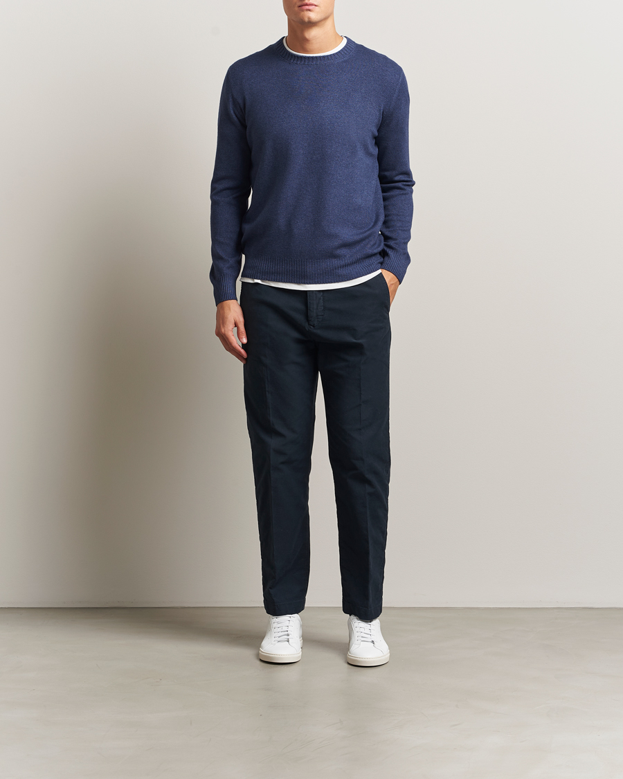 Heren | Truien | Gran Sasso | Wool/Cashmere Washed Crew Neck Navy Melange