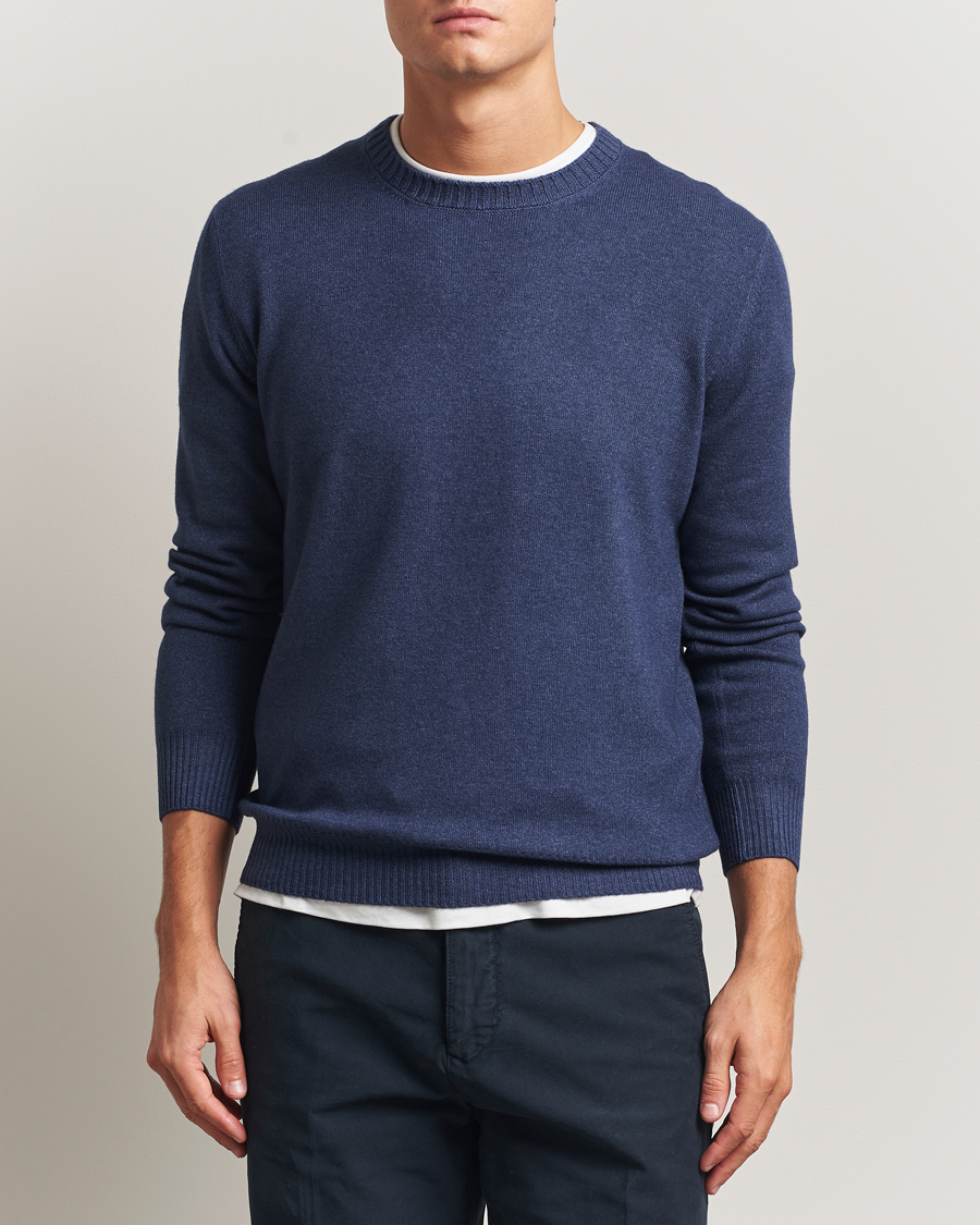 Heren | Truien | Gran Sasso | Wool/Cashmere Washed Crew Neck Navy Melange