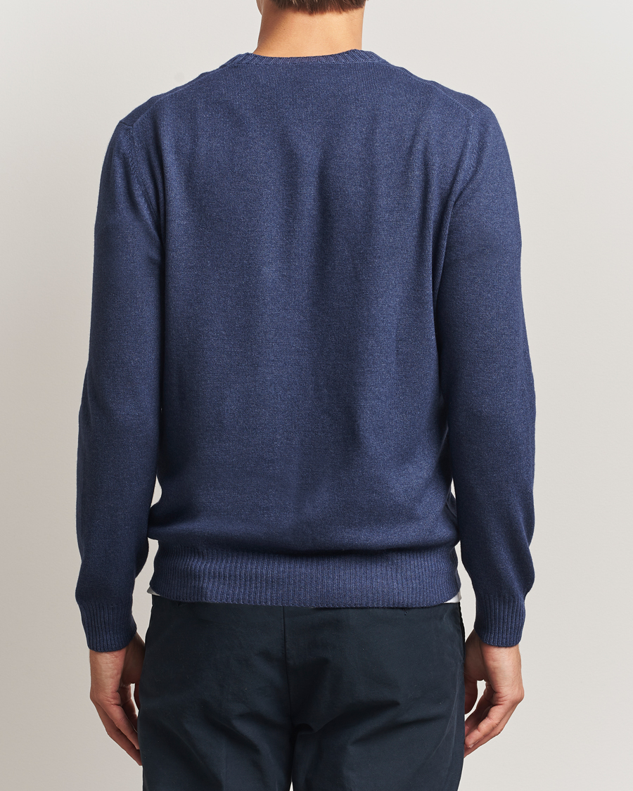 Heren | Truien | Gran Sasso | Wool/Cashmere Washed Crew Neck Navy Melange