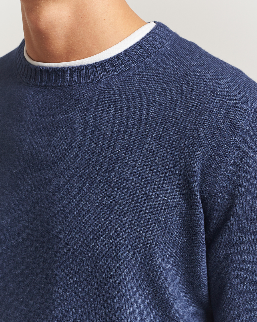 Heren | Truien | Gran Sasso | Wool/Cashmere Washed Crew Neck Navy Melange