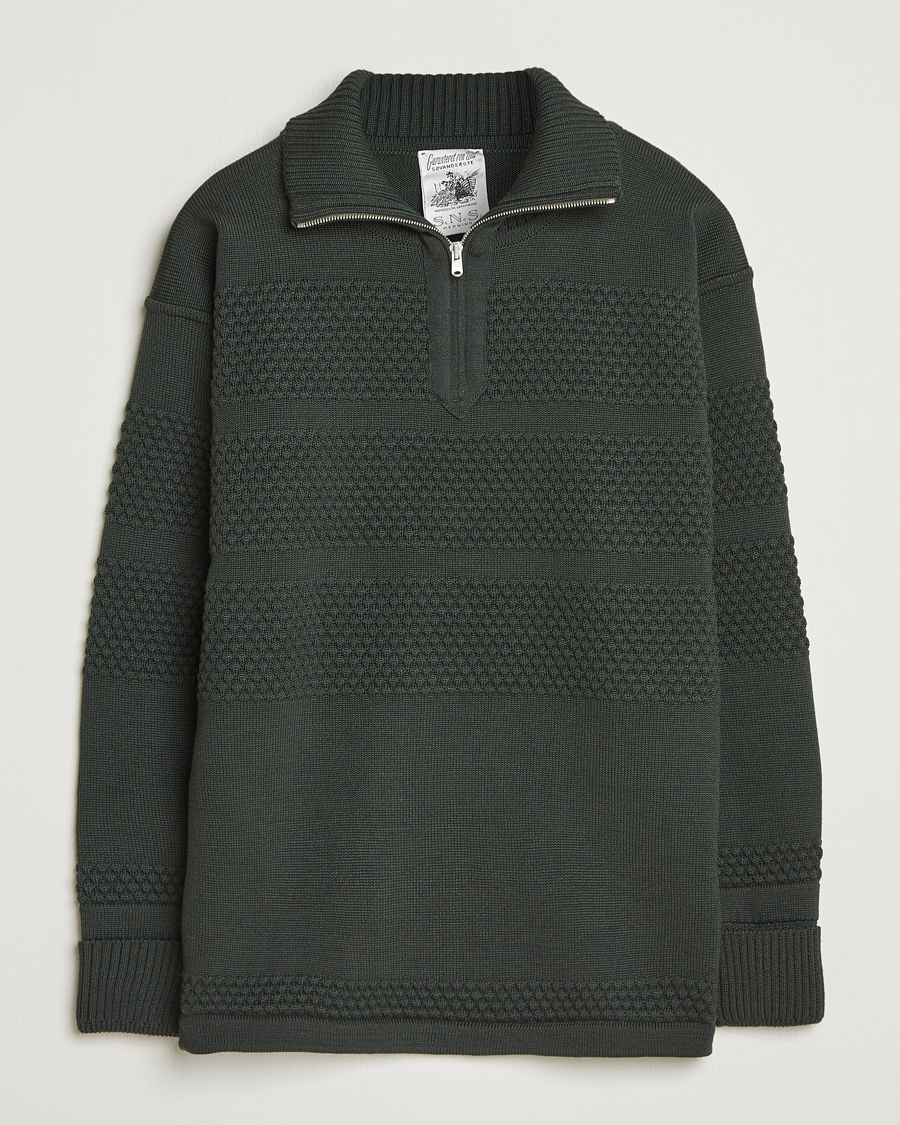 Heren | Truien | S.N.S. Herning | Fisherman Wool Short Zip Dark Forest Green