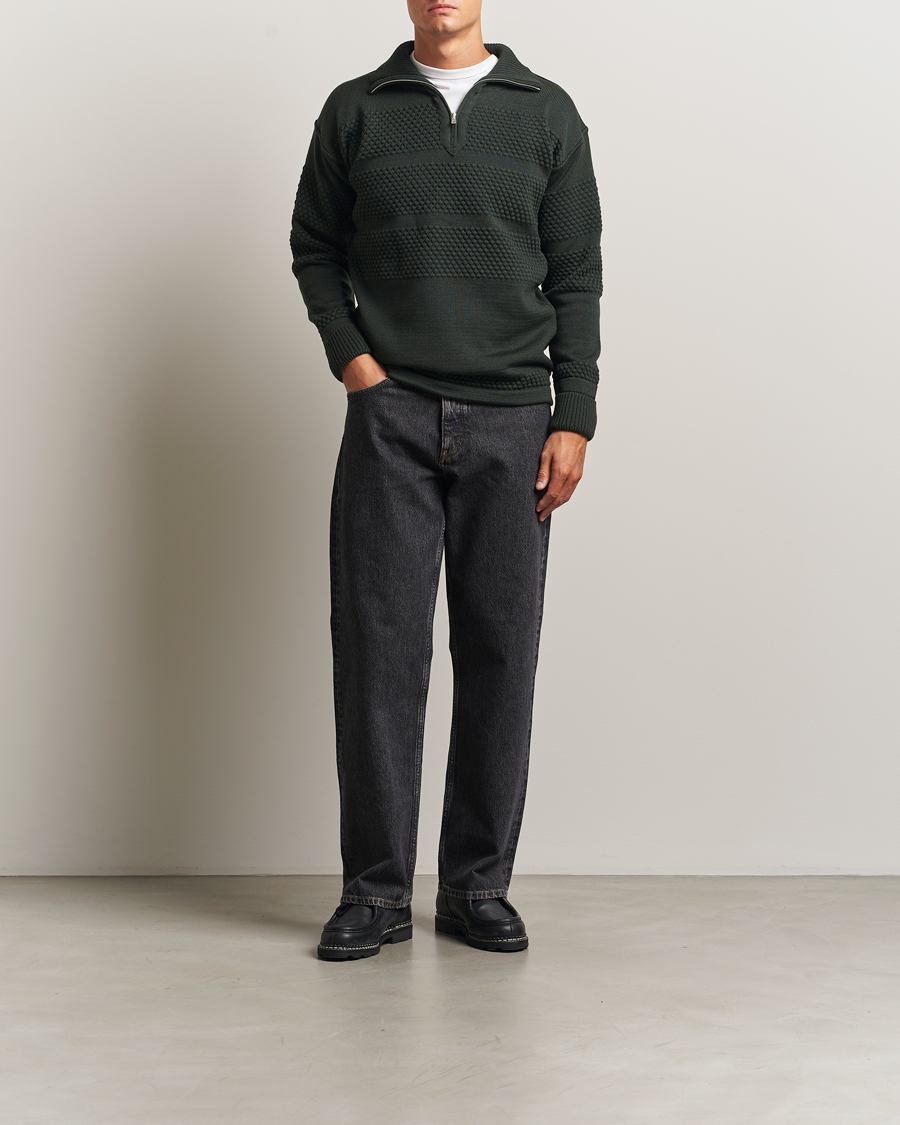 Heren | Truien | S.N.S. Herning | Fisherman Wool Short Zip Dark Forest Green
