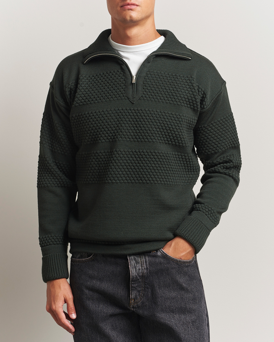 Heren | Truien | S.N.S. Herning | Fisherman Wool Short Zip Dark Forest Green