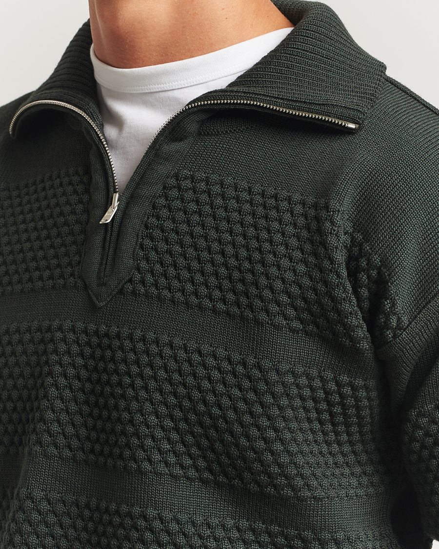 Heren | Truien | S.N.S. Herning | Fisherman Wool Short Zip Dark Forest Green