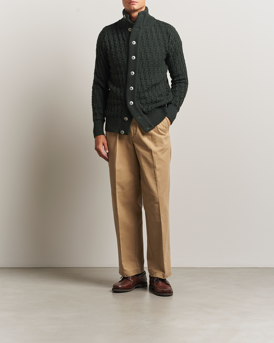 Heren | Truien | S.N.S. Herning | Stark Wool Cable Cardigan Dark Forest Green