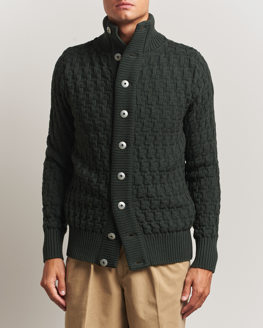 Heren | Truien | S.N.S. Herning | Stark Wool Cable Cardigan Dark Forest Green