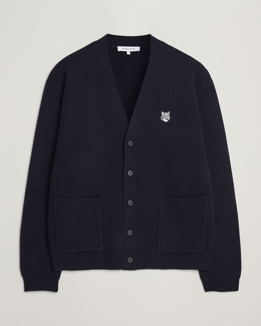 Heren | Truien | Maison Kitsuné | Grey Fox Head Milano Lambswool Cardigan Classic Navy