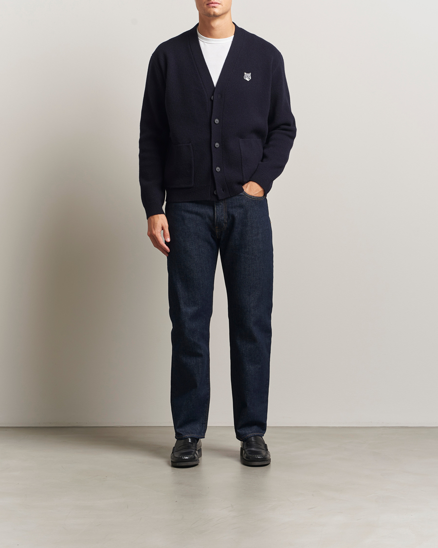 Heren | Truien | Maison Kitsuné | Grey Fox Head Milano Lambswool Cardigan Classic Navy