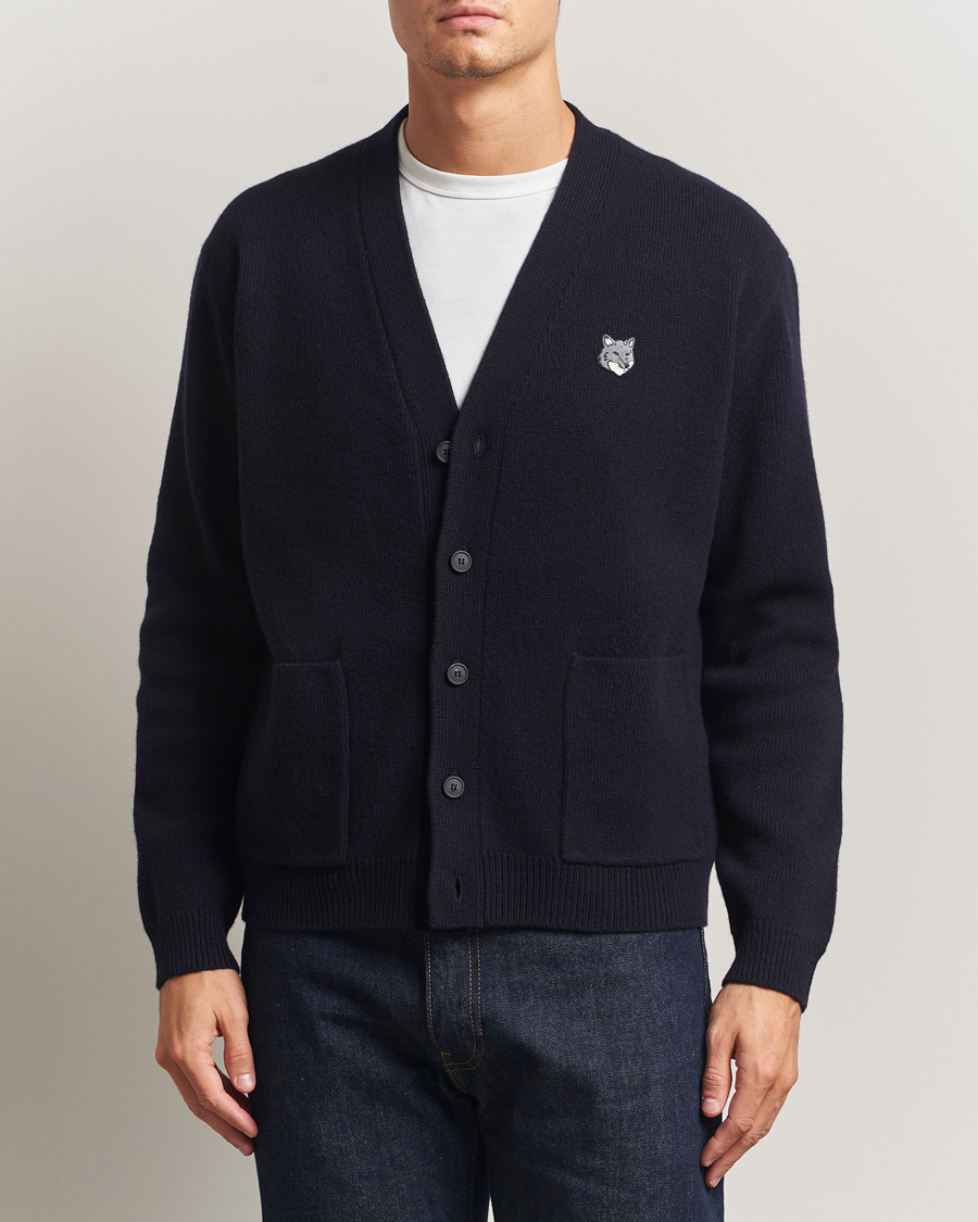 Heren | Truien | Maison Kitsuné | Grey Fox Head Milano Lambswool Cardigan Classic Navy