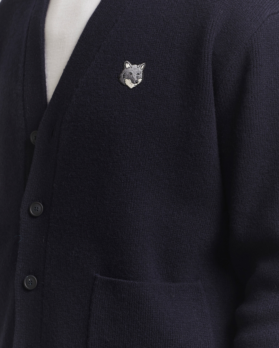 Heren | Truien | Maison Kitsuné | Grey Fox Head Milano Lambswool Cardigan Classic Navy