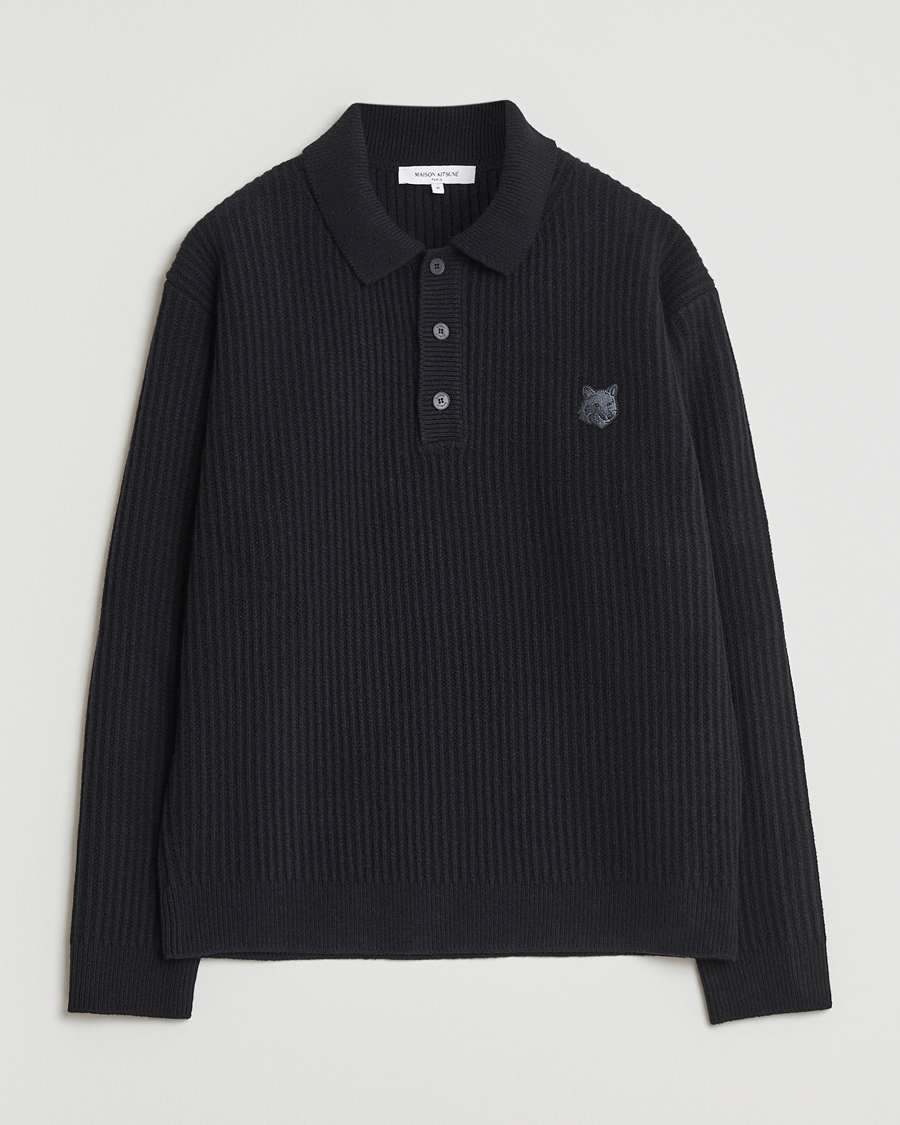 Heren | Truien | Maison Kitsuné | Tonal Fox Head Wool Ribbed Polo Black