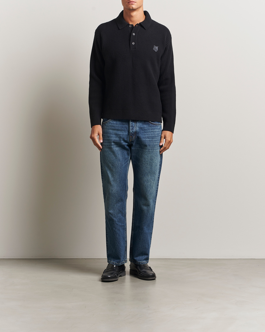 Heren | Truien | Maison Kitsuné | Tonal Fox Head Wool Ribbed Polo Black