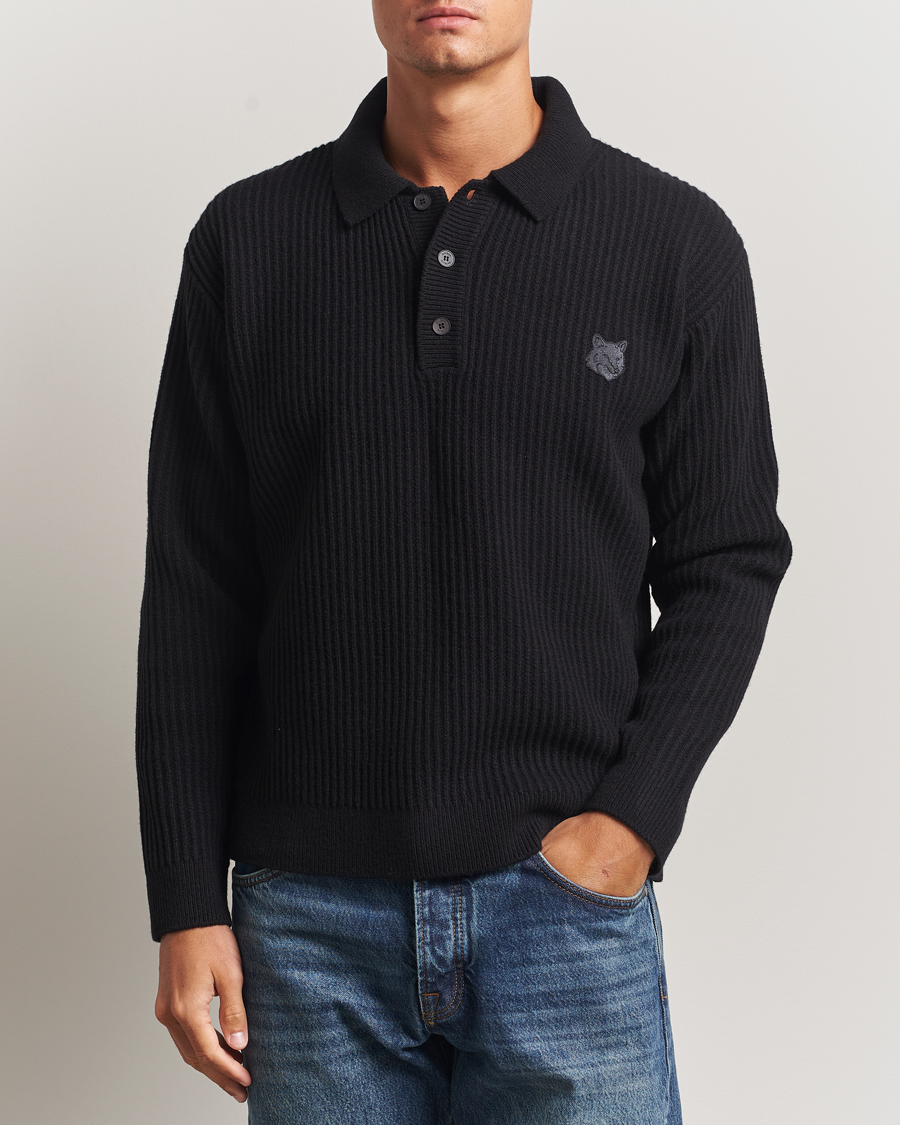 Heren | Truien | Maison Kitsuné | Tonal Fox Head Wool Ribbed Polo Black