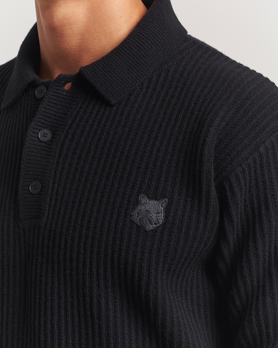 Heren | Truien | Maison Kitsuné | Tonal Fox Head Wool Ribbed Polo Black