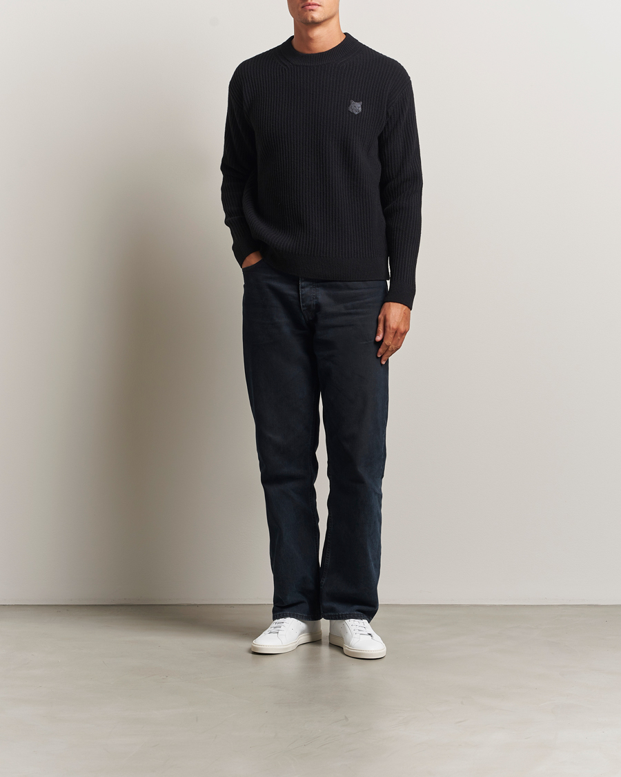 Heren | Truien | Maison Kitsuné | Tonal Fox Head Wool Ribbed Sweater Black