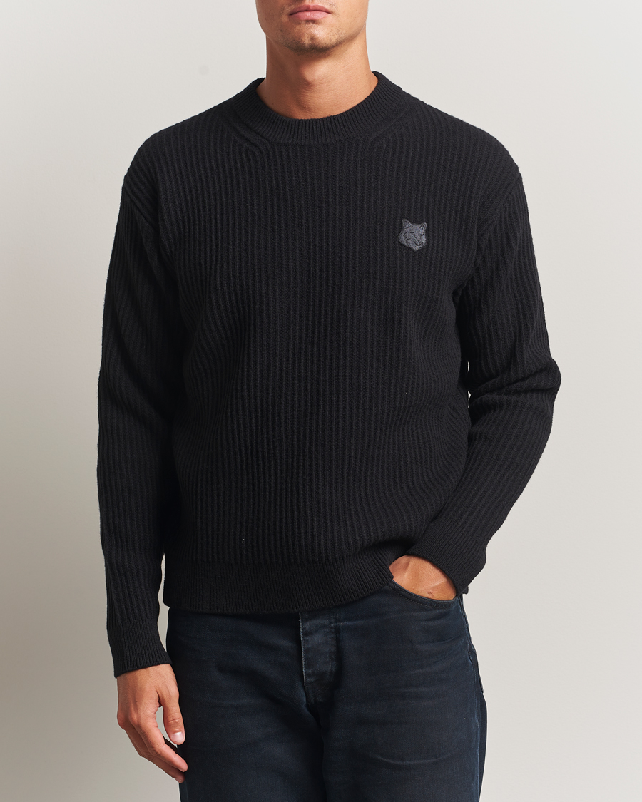 Heren | Truien | Maison Kitsuné | Tonal Fox Head Wool Ribbed Sweater Black