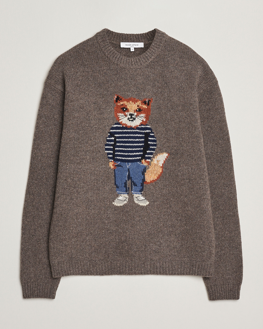 Heren | Truien | Maison Kitsuné | Dressed Fox Wool Knitted Sweater Dark Grey Melange