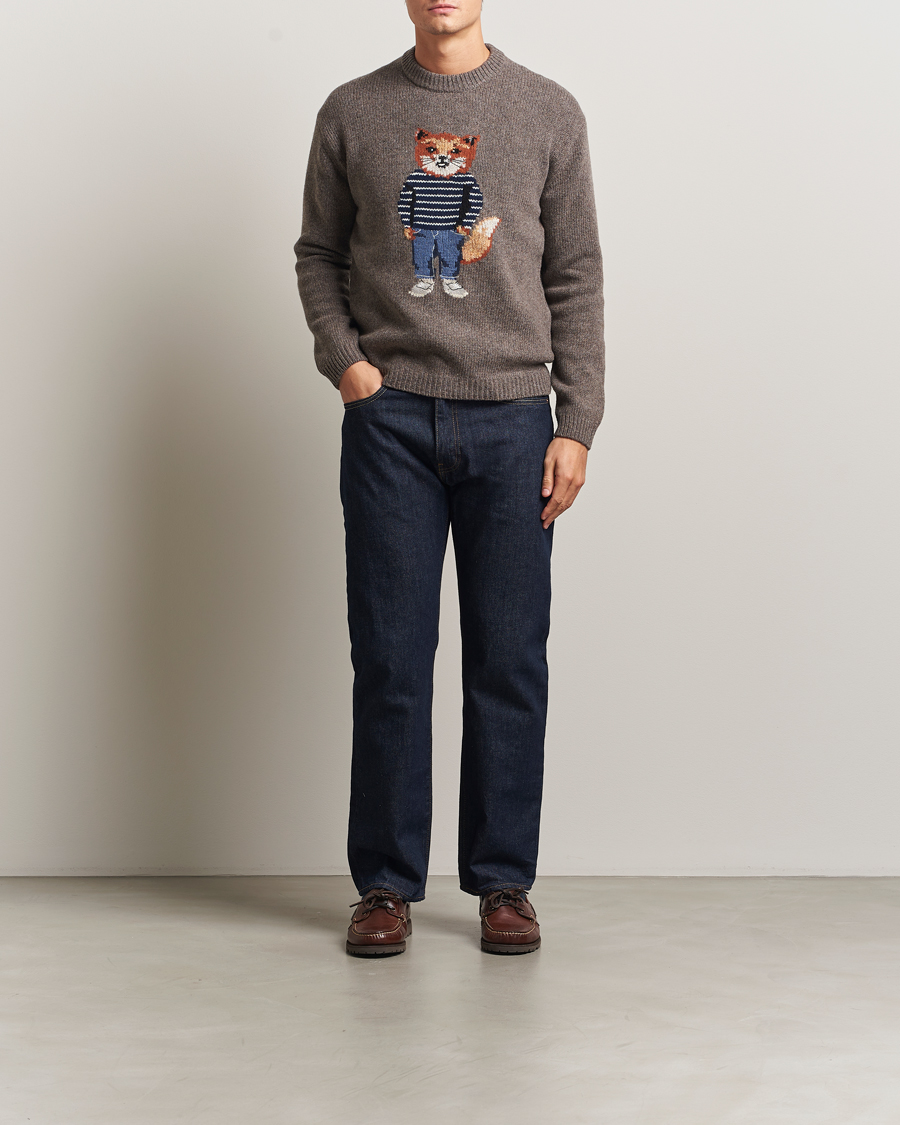 Heren | Truien | Maison Kitsuné | Dressed Fox Wool Knitted Sweater Dark Grey Melange