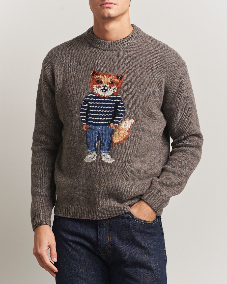 Heren | Truien | Maison Kitsuné | Dressed Fox Wool Knitted Sweater Dark Grey Melange