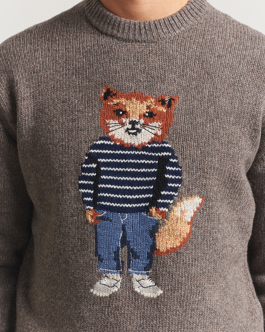 Heren | Truien | Maison Kitsuné | Dressed Fox Wool Knitted Sweater Dark Grey Melange