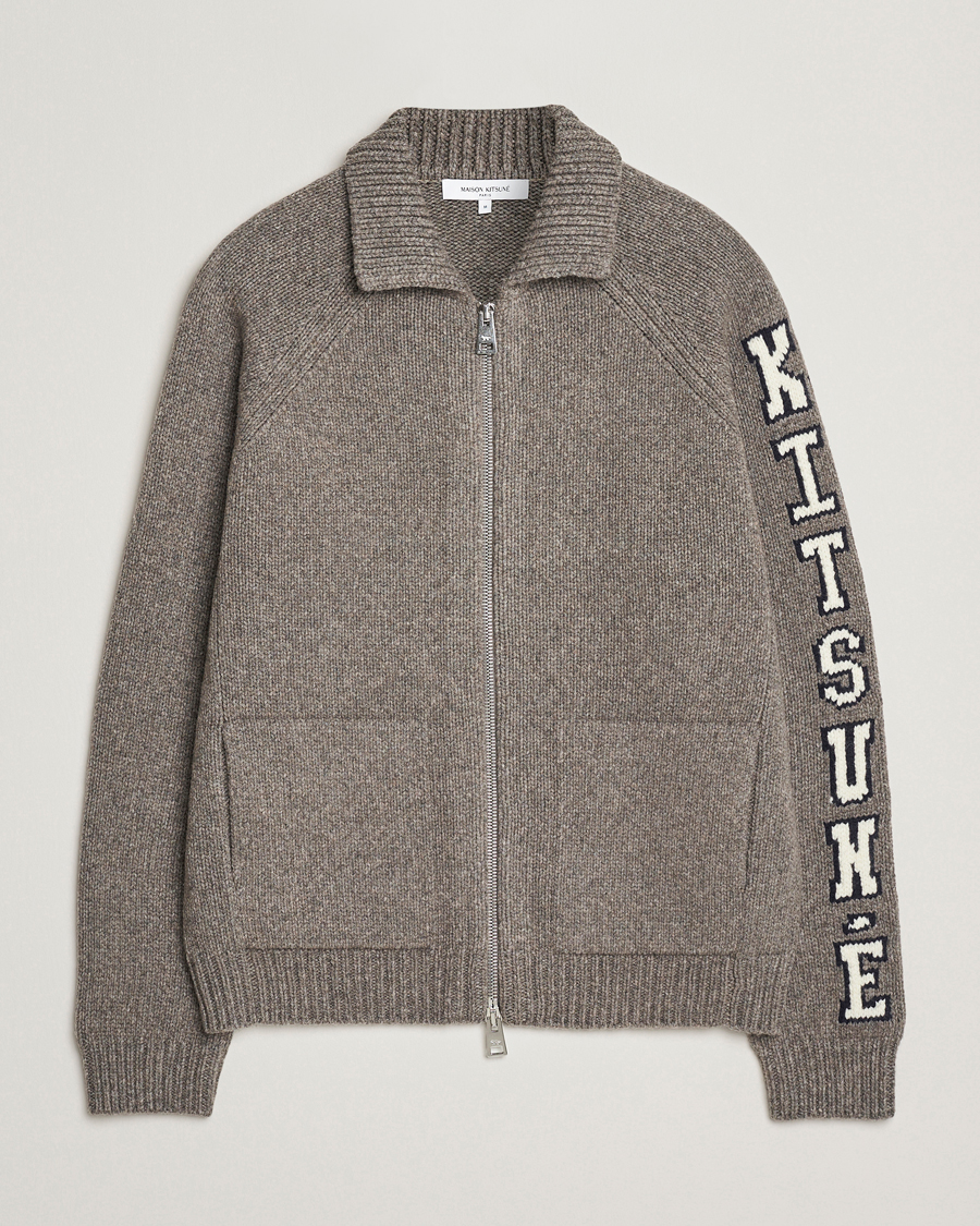 Heren | Truien | Maison Kitsuné | College Wool Knitted Full Zip Medium Grey Melange